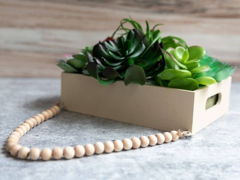 wood succulent planter with beaded string