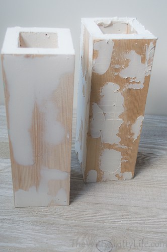 marble lamp columns with spackling applied and sanded