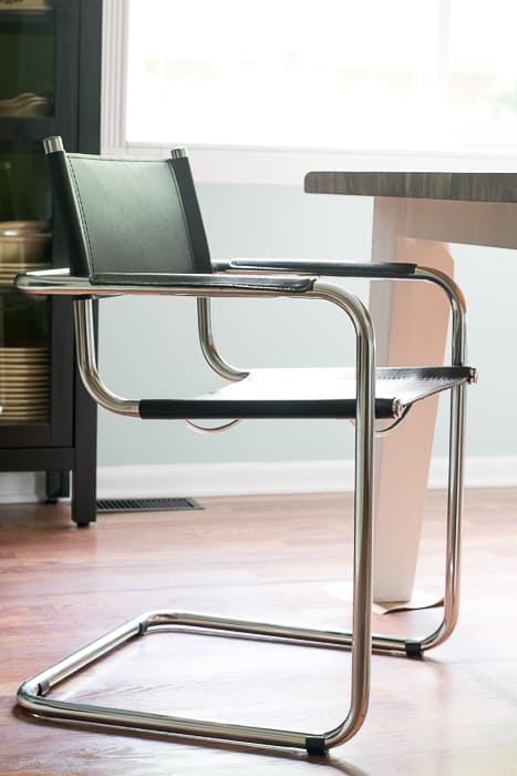 picture of black leather and chrome cantilever chair