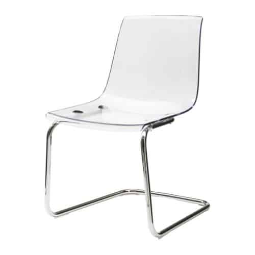 Image of clear plastic and chrome dining chair