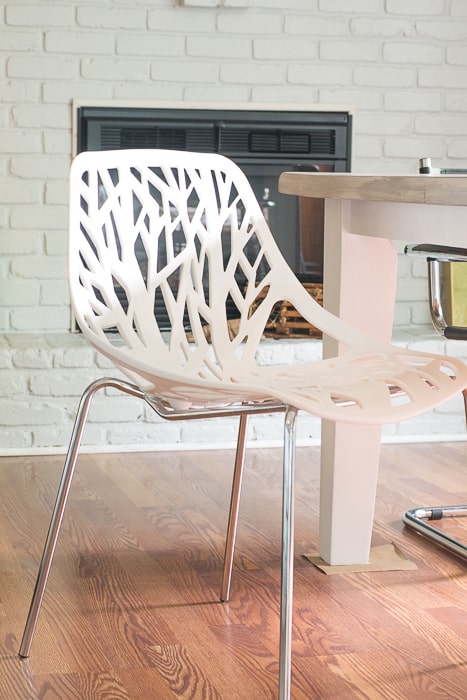 dining room chair white plastic and chrome tree design