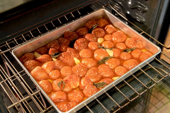 Picture of cooked tomatoes on sheet pan