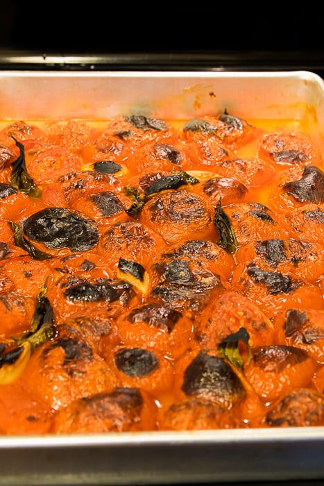 Picture of charred tomatoes after broiling