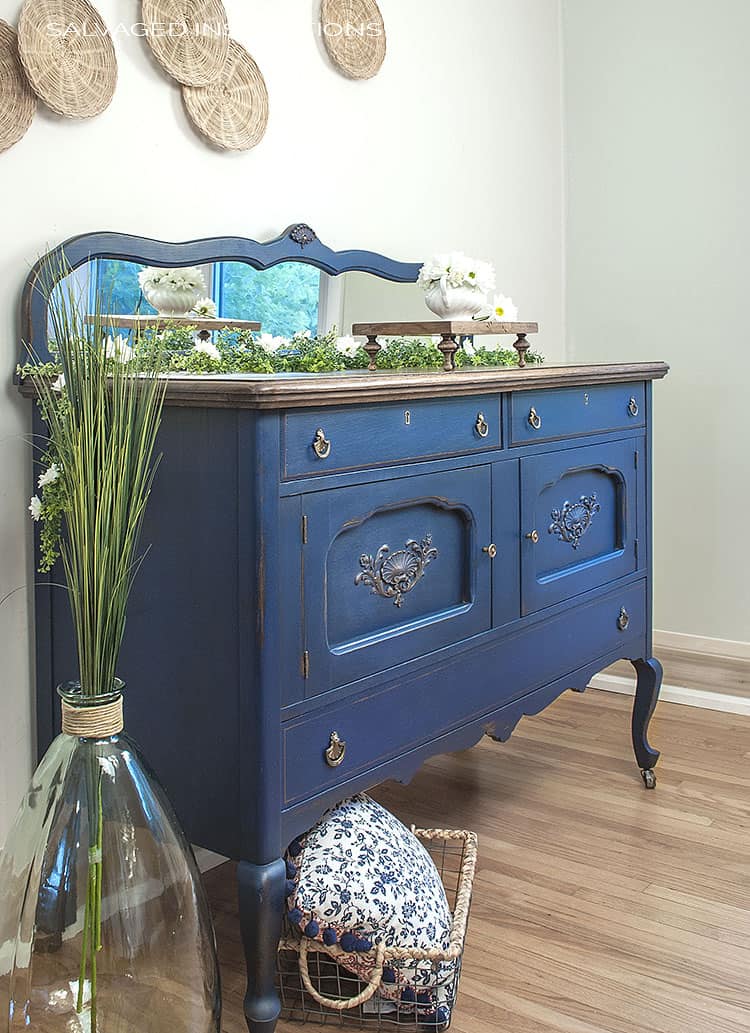 picture of an antique blue dresser