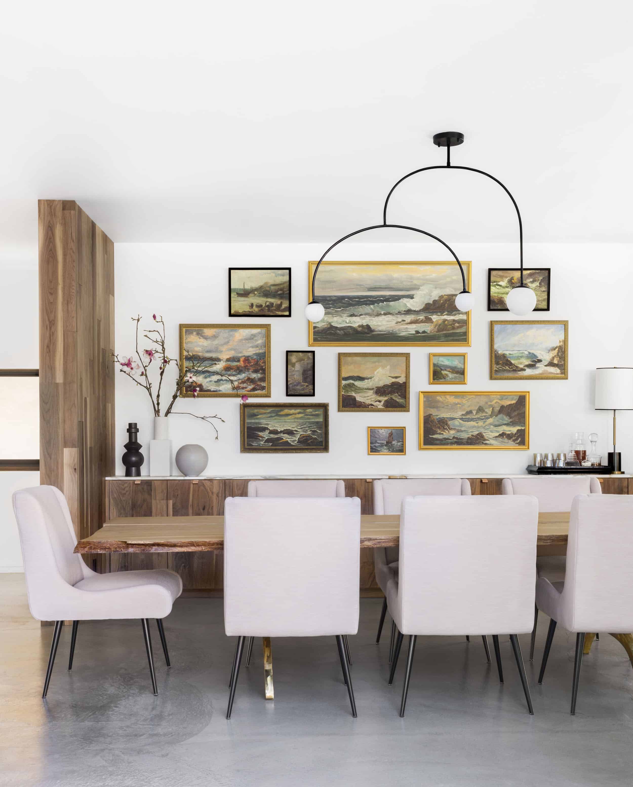 wonderful example of understated, very organic dining room with mid century modern vibe