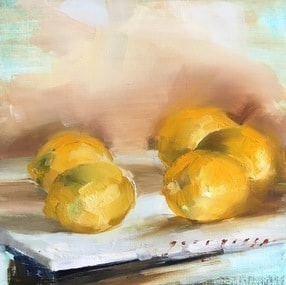 painting of lemons on a table