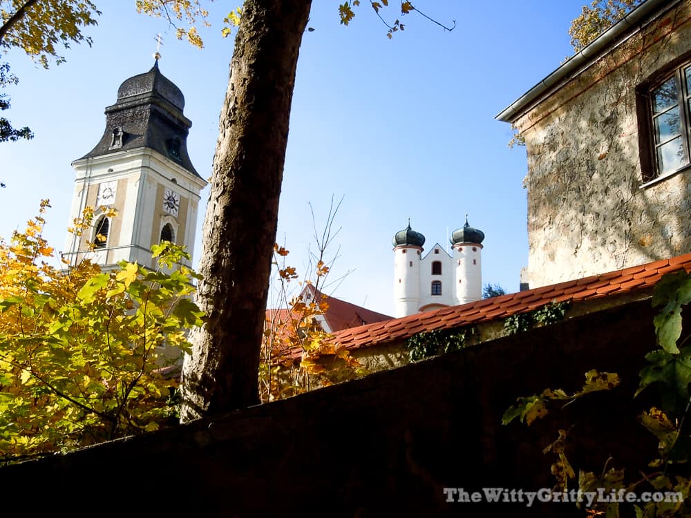 Church bell tower and castle