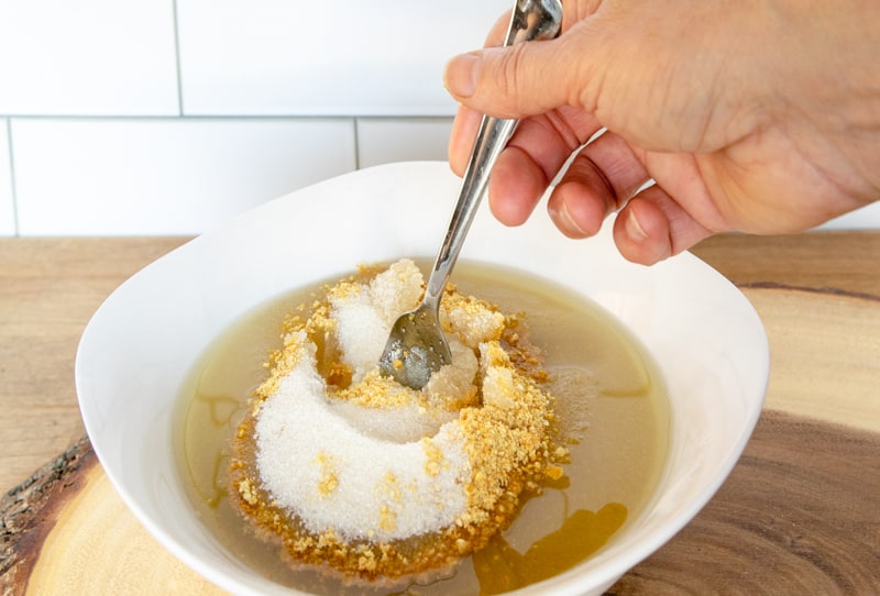 sugar scrub ingredients in a bowl