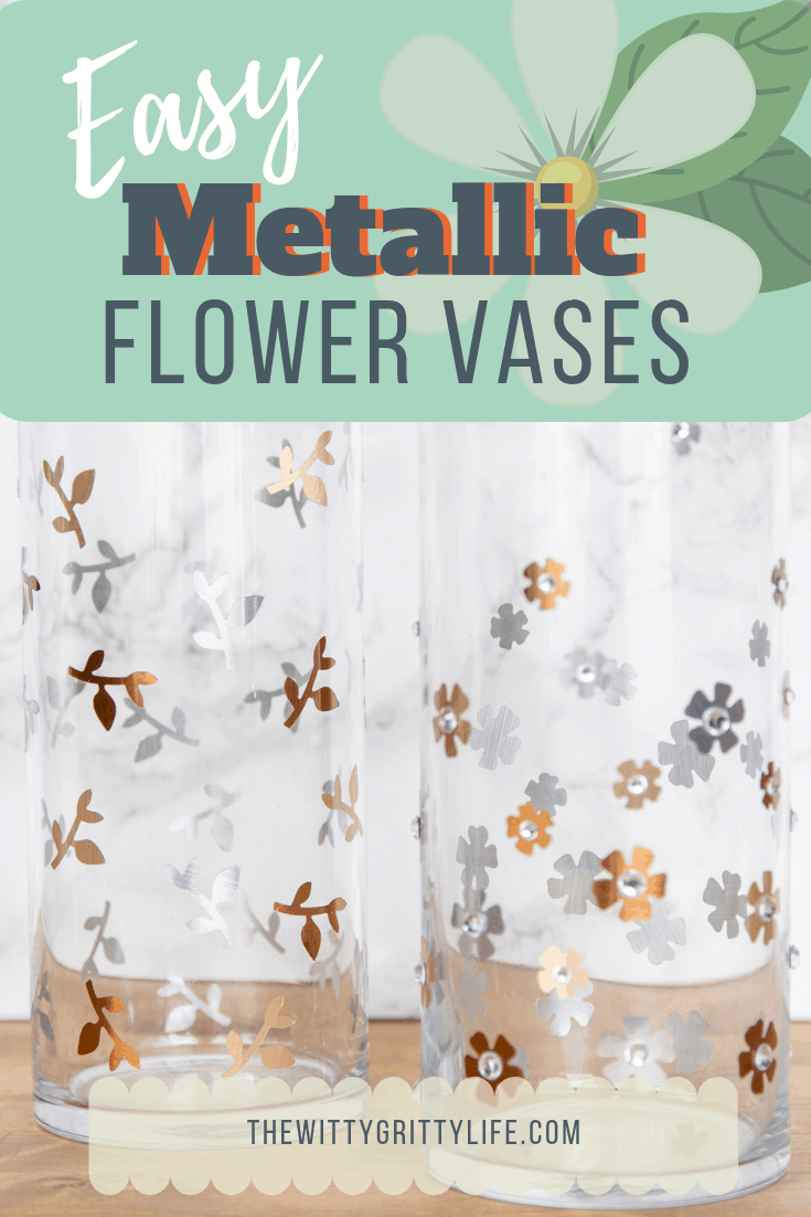 Embellish simple glass vases with this quick and easy DIY project. Turn a plain item from boring to wow. Metallics are a classic trend that is here to stay! 