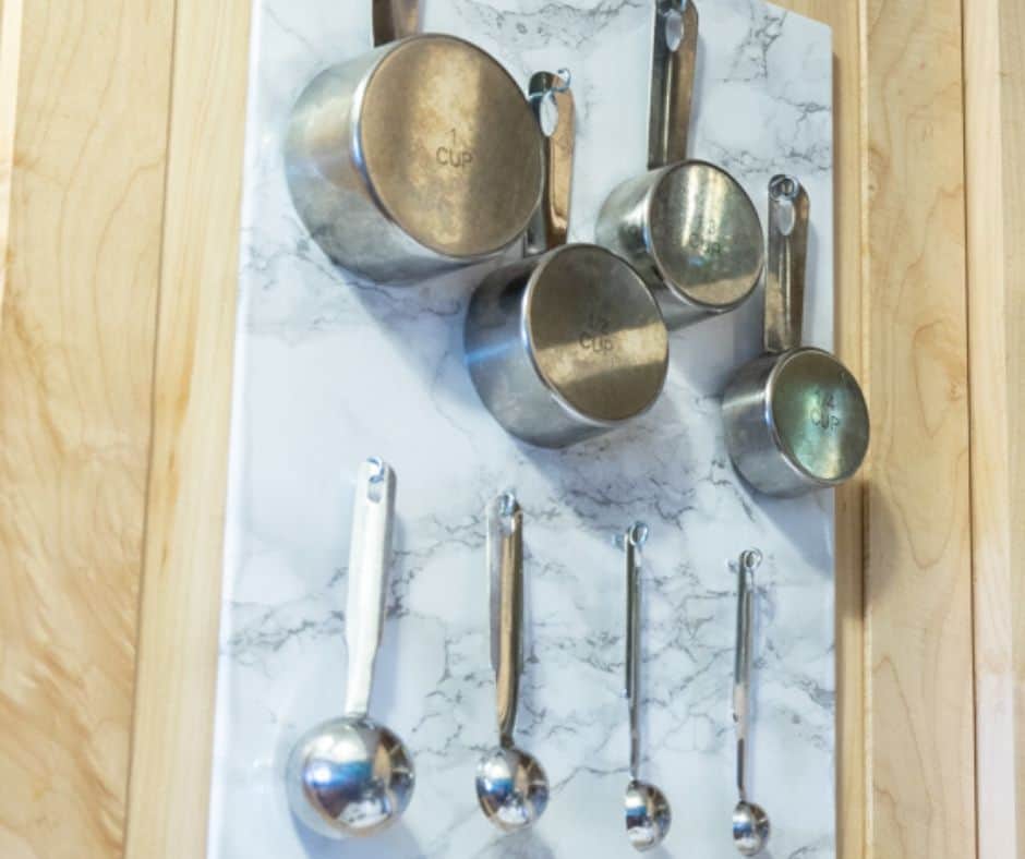 hanging measuring cups and spoons
