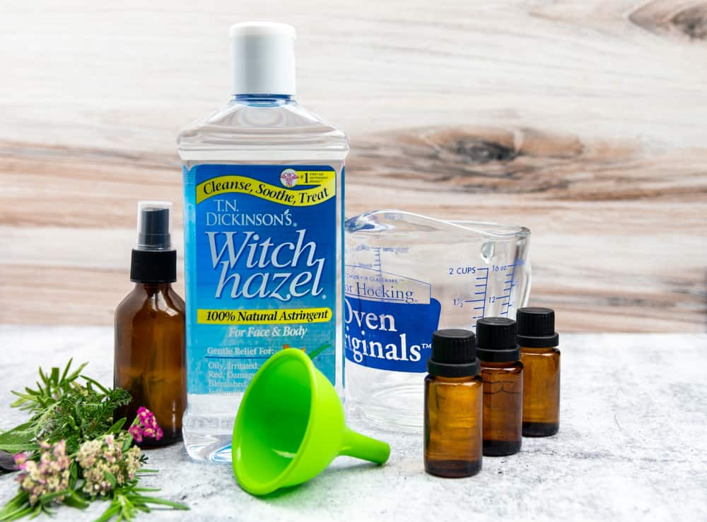 ingredients and tools for room freshener spray