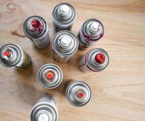 Image of several paint cans viewed from above
