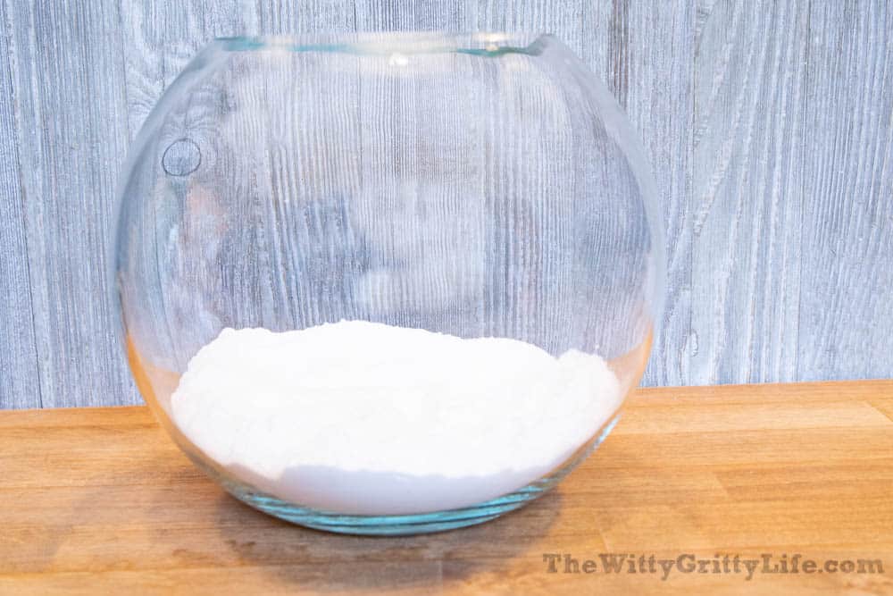 glass globe with baking soda 