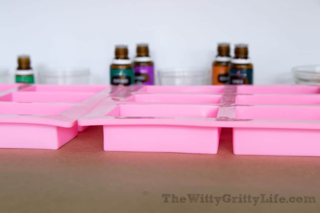 silicone mold and essential oils ready for homemade soap 