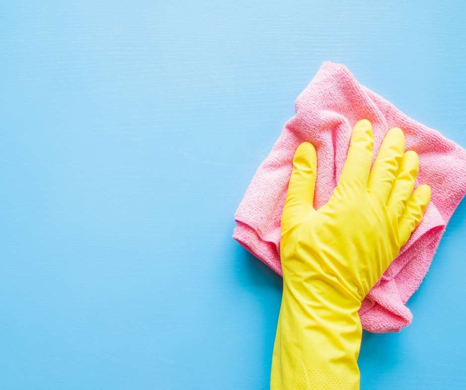 microfiber cloth and rubber glove