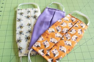 three washable face masks in different patterns
