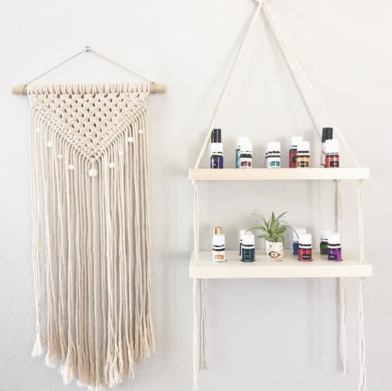 hanging wood shelf essential oil display